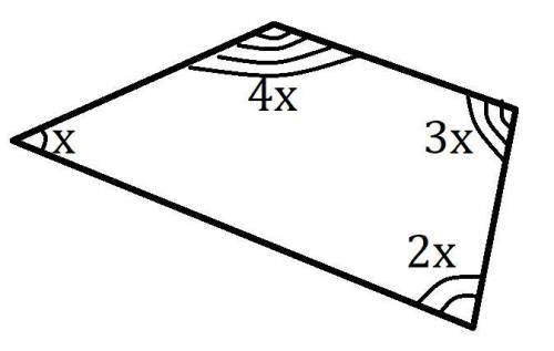 Углы выпуклого четырехугольника пропорциональны числам 1,2,3,4. найдите их.