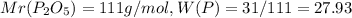 Mr(P_{2}O_{5})=111g/mol, W(P)=31/111=27.93