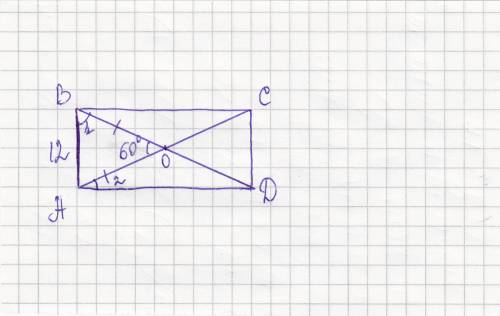 Меньшая сторона прямоугольника равна 12 см .найти длины диагонали если они пересикаються под углом 6