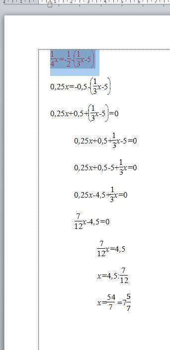 Найдите корень уравнения 1/4х=-1/2-(1/3х-5)