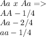 Aa \ x \ Aa =\\ AA - 1/4 \\ Aa - 2/4 \\ aa - 1/4 \\ 