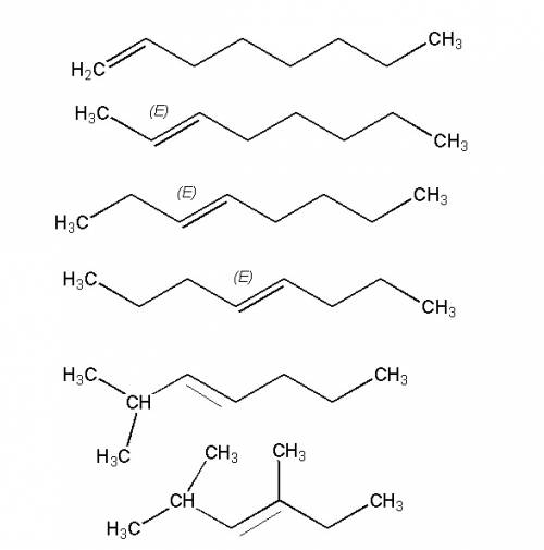 Структурные формулы 5 изомеров октена