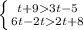 \left \{t+93t-5 \atop {6t-2t2t+8} \right. 