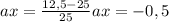 ax=\frac{12,5-25}{25} ax=-0,5