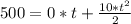 500=0*t+\frac{10*t^2}{2}