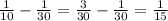  \frac{1}{10}- \frac{1}{30}= \frac{3}{30}- \frac{1}{30}= \frac{1}{15} 