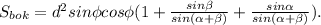 S_{bok}=d^2sin \phi cos \phi (1+ \frac{ sin \beta }{sin( \alpha + \beta )}+ \frac{sin \alpha }{sin( \alpha + \beta )}).