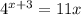 4^{x+3}=11x