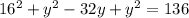 16^2+y^2-32y+y^2=136