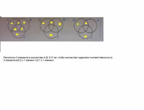 Расположи 3 элемента в множествах a,b, и с так ,чтобы множества содержали соответственно: а) по 3 эл