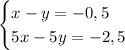 \begin{cases} x-y=-0,5\\5x-5y=-2,5\ \end{cases} 