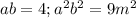 ab=4;a^2b^2=9m^2