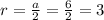 r=\frac{a}{2}=\frac{6}{2}= 3