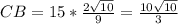 CB=15*\frac{2\sqrt{10}}{9}=\frac{10\sqrt{10}}{3}