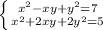 \left \{ {{x^2-xy+y^2=7} \atop {x^2+2xy+2y^2=5}} \right