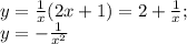 y=\frac{1}{x}(2x+1)=2+\frac{1}{x};\\ y=-\frac{1}{x^2}