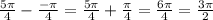 \frac{5\pi}{4}-\frac{-\pi}{4}=\frac{5\pi}{4}+\frac{\pi}{4}=\frac{6\pi}{4}=\frac{3\pi}{2}