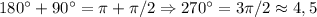 180^\circ +90^\circ=\pi+\pi/2 \Rightarrow 270^\circ=3\pi/2\approx 4,5