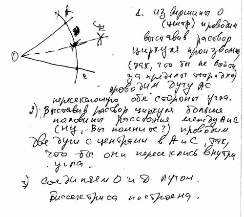 Объяснить,как построить биссектрису данного угла