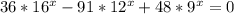 36*16^x-91*12^x+48*9^x=0