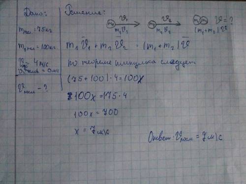 Человек массой 75кг прыгнул с движущейся тележки массой 100кг в сторону , противоположную ее ддвижен
