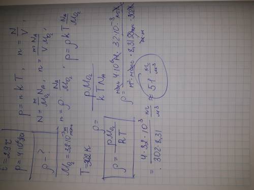 При температуре 29с кислород находится под давлением 4*10^6 па.какова плотность кислорода при данных