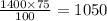 \frac{1400 \times 75}{100} = 1050