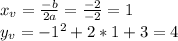 x_v=\frac{-b}{2a}=\frac{-2}{-2}=1\\y_v=-1^2+2*1+3=4