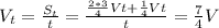 V_{t} = \frac{S_{t}}{t} = \frac{\frac{2*3}{4}Vt+\frac{1}{4}Vt}{t}=\frac{7}{4}V