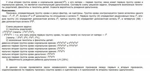 Уотца вто­рая груп­па крови и нормальное зрение(хd), у его ма­те­ри – пер­вая груп­па; жена имеет пе