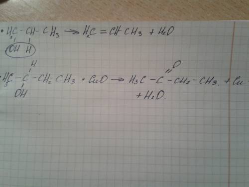 Составьте уравнения реакций внутримолекулярной дегидратации пропанола-1,окисления на катализаторе бу
