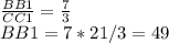 \frac{BB1}{CC1}=\frac{7}{3}\\BB1=7*21/3=49