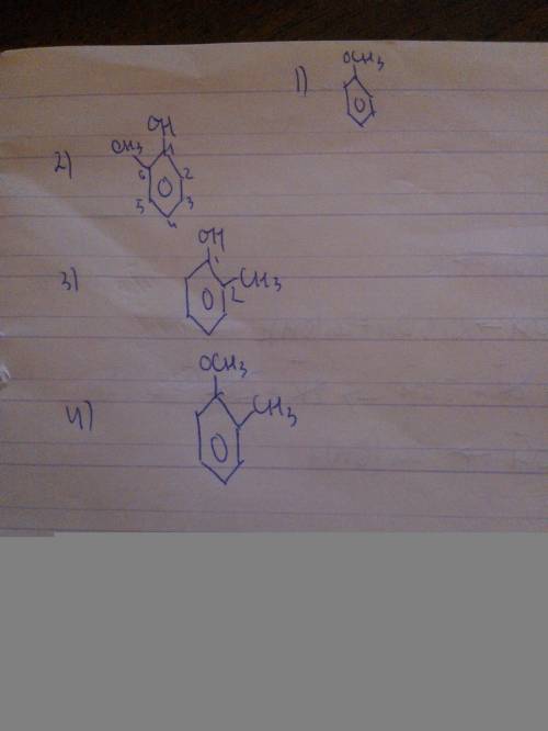 Сформулами (в структурном виде - не обязательно, но можно): 1) 1 - метилфенол 2) 6 - метилфнол 3) 2