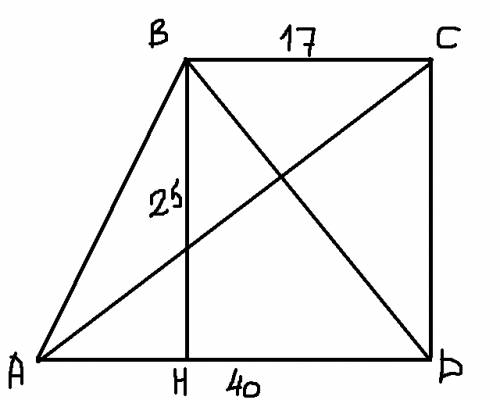 Впрямоугольной трапеции abcd основания равны 17 дм и 40 дм, а высота cd равна 25 дм. найдите сумму д
