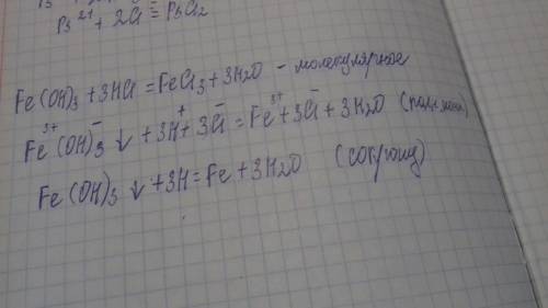 Fe(oh)3 + 3hcl = fecl3 + 3h2o запишите в молекулярном и ионном виде