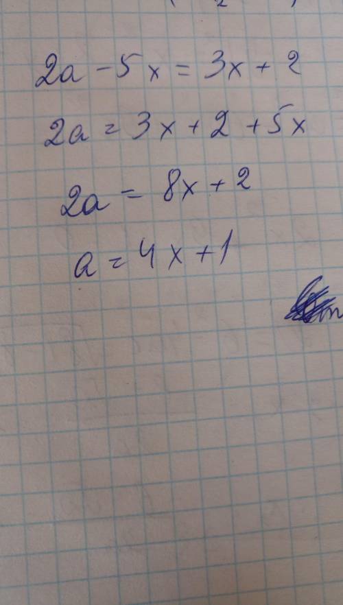 При каком значении a уравнение 2a - 5x=3x + 2 имеет корень, равный 1 ? ​