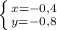 \left \{ {{ x= -0,4 } \atop {y=-0,8}} \right. \\