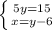 \left \{ {{5y=15} \atop {x=y-6}} \right.