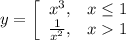 y = \left[ \begin{array}{rl}x^3, & x \leq 1 \\ \frac{1}{x^2}, & x 1 \end{array}\right.