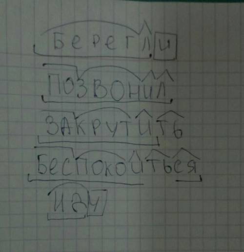 Разбери слова по составу . берегли, позвонил, закрутить, беспокоиться, иду.