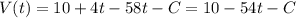 V(t)=10+4t-58t-C=10-54t-C