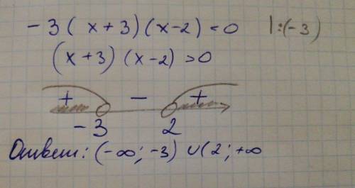 Решите неравенство -3(х+3)(х-2)< 0.​