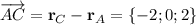 \overrightarrow{AC} = \textbf{r}_C - \textbf{r}_A = \{ -2; 0; 2 \}