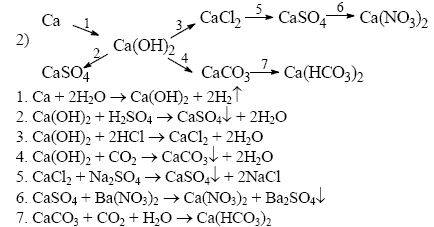 Заранее ! цепочка реакций 1)ca-ca(oh)2-cacl2-caso4 2) ca-cao-ca(oh)2-ca(no3)2-caso4 3)ca(oh)2-caso4 
