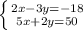 \left \{ {{2x-3y=-18} \atop {5x+2y = 50}} \right.