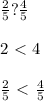  \frac{2}{5} ? \frac{4}{5} \\ \\ 2 \ \textless \ 4 \\ \\ \frac{2}{5} \ \textless \ \frac{4}{5} 