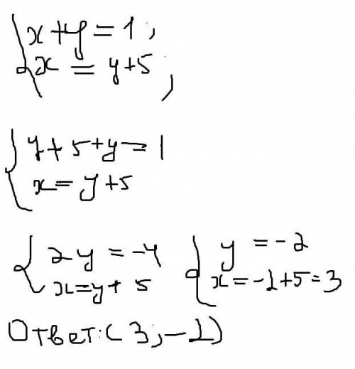 Будь ласка, розв'яжіть систему рівнять х+у=1; х=у+5