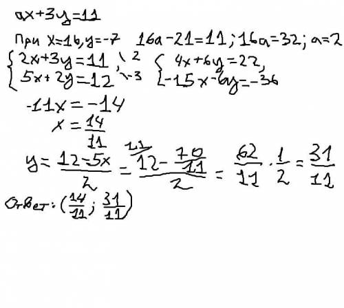 Определи коэффициент a и найди решение системы уравнений графически {ax+3y=11 5x+2y=12 если известно
