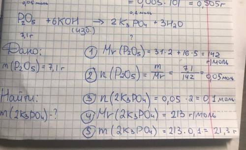 Вычислите массу соли полученной при взаимодействии 7.1 гр оксида фосфора(5) с избытком раствора гидр