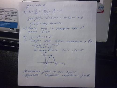 Надо! p.s. кто не знает не пишите . 1.парабола задана уравнением y=-x2+6x-5 а) найдите координаты ве